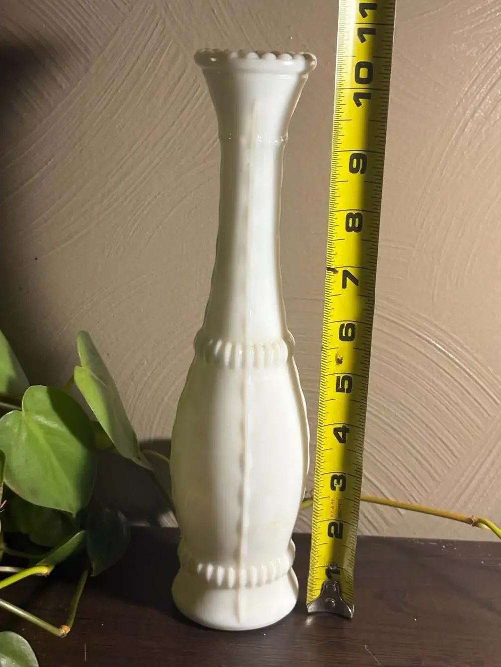 Vintage Milk Glass 10.5 inch Bead and Stitch Design Bud Vase